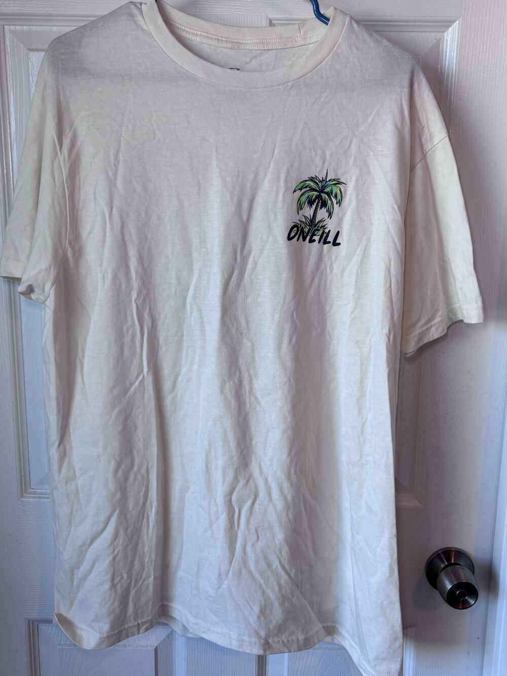 O’Neill Men’s Large Modern Fit Cream Surf Graphic T-Shirt Palm Tree Beach